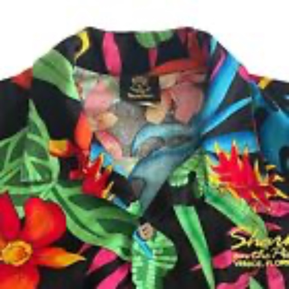 Vtg TOUCAN DANCE Fast Lane Hawaiian Shirt Tropical Bright Mens Medium Sharkys - Picture 2 of 12